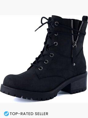 Women's Kobe Heeled Combat Boots Lace-Up Side Zipper Memory Foam Insoles Faux